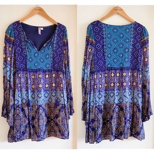 Bell Sleeve Patterned Dress